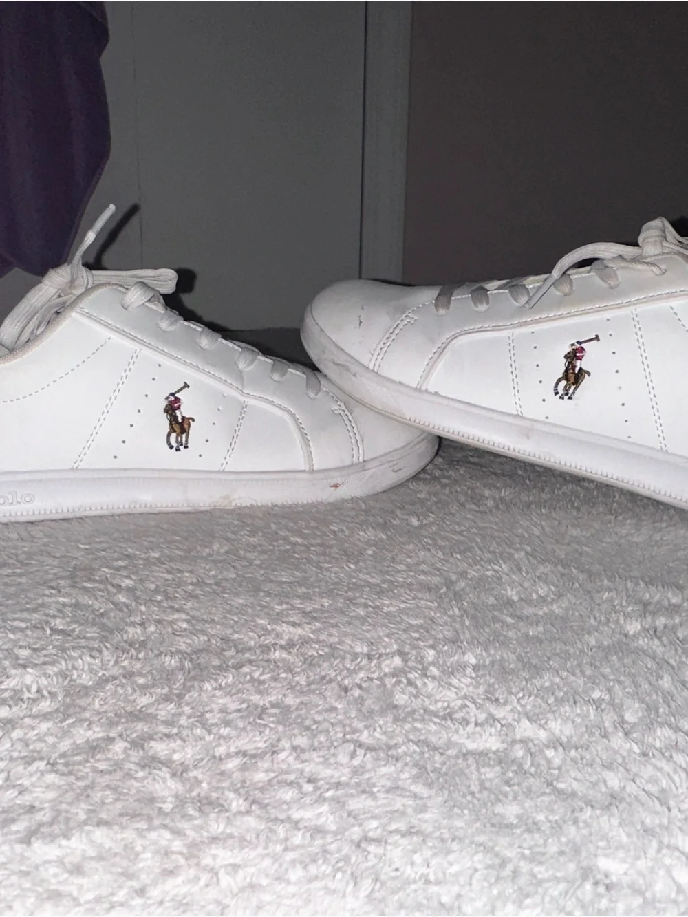 Ralph Lauren White Kids Polo Leather Sneakers with Polo Player Logo